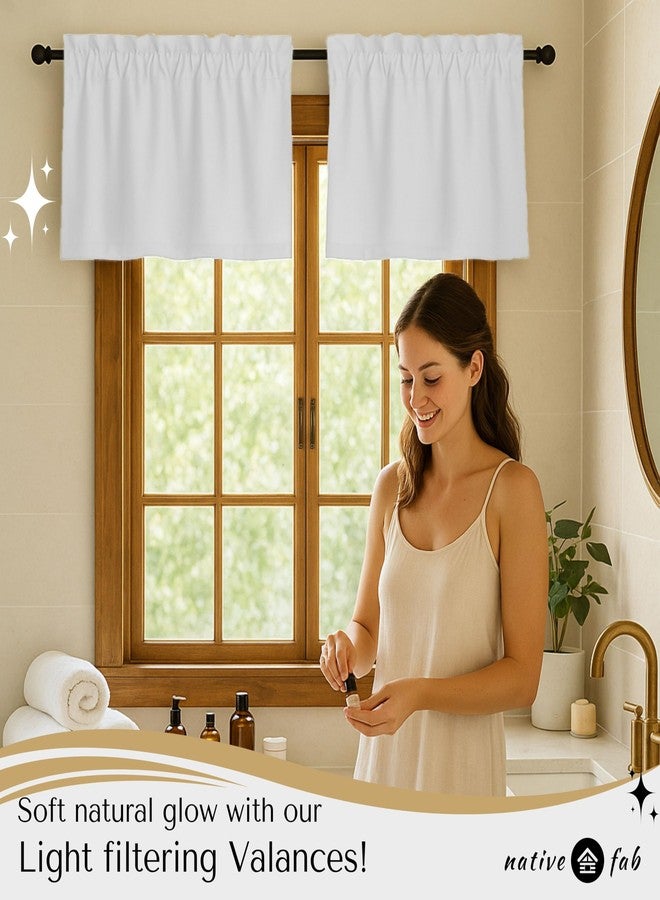 Native Fab Set of 2 Valance Curtains for Windows 54"x18" - Rod Pocket - Semi Sheer - Half Curtain for Kitchen, Cafe, Living Room, Bedroom, Basement - White - Image 4